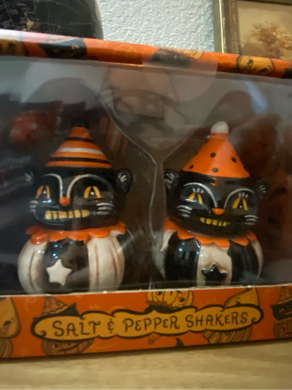 Halloween Black & Orange Cat Salt and Pepper Shaker Set- Johanna Parker